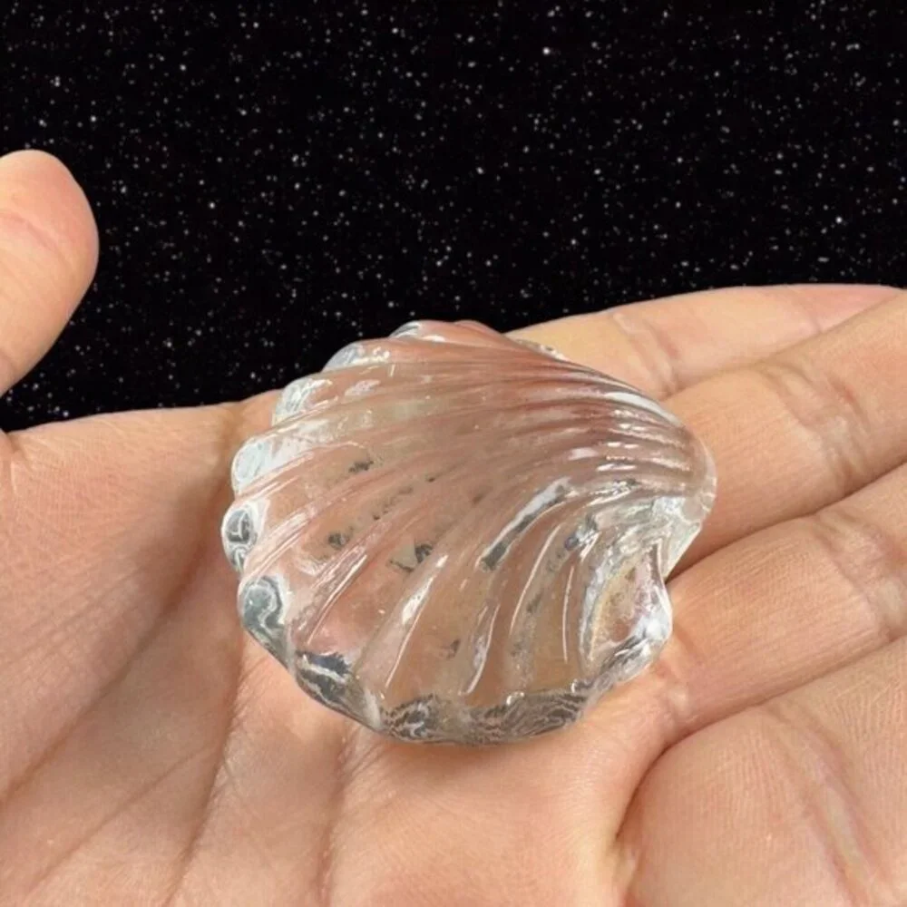Clear Miniature Art Glass Nautical Theme‎ Shell Figurine Small Paperweight Glass